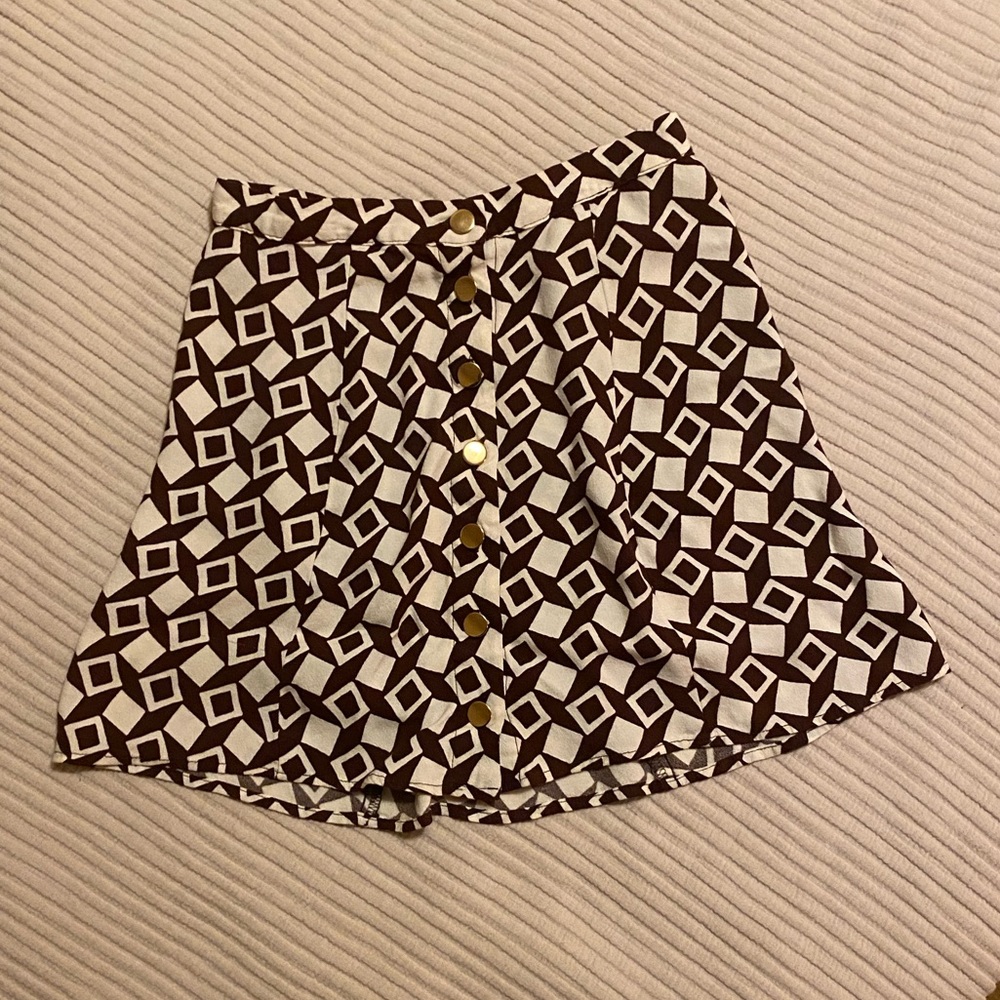 Reformation Black and White Geometric Button-Front Skater Skirt